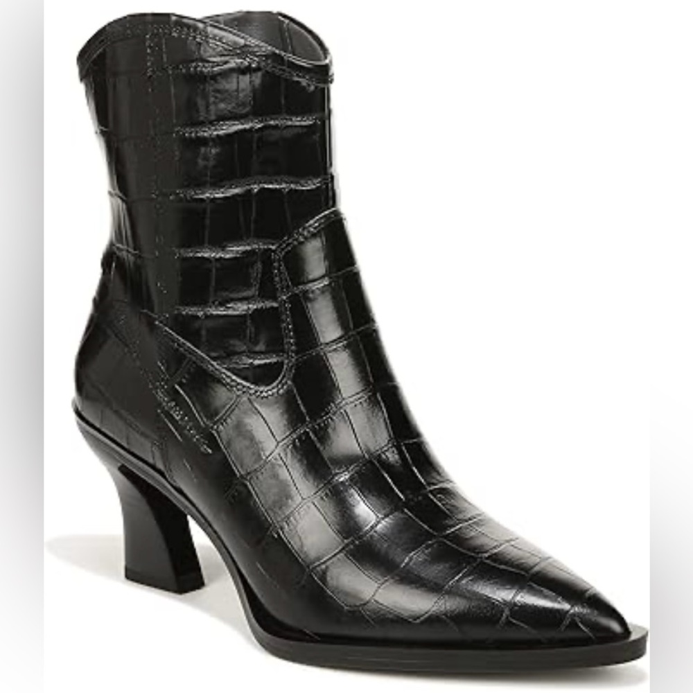 Franco Sarto Sz 7.5 Elegant Black Croc-Embossed Leather Ankle Boots